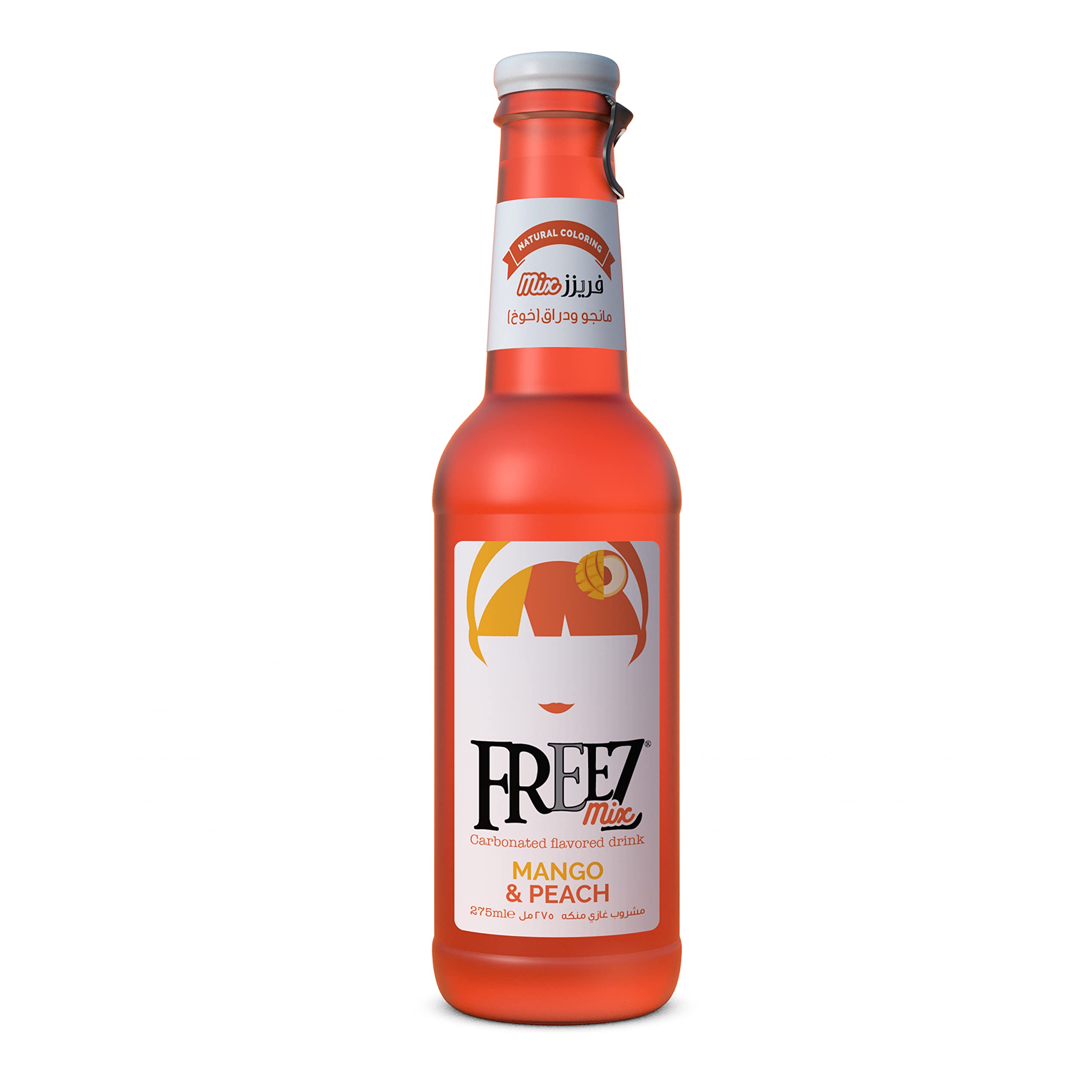 نوشیدنی گازدار FREEZ mix مدل MANGO & PEACH حجم ۲۷۵ میلی‌لیتر